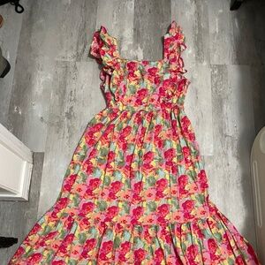 Peyton & Parker Floral Ruffle Maxi Dress with Tie back